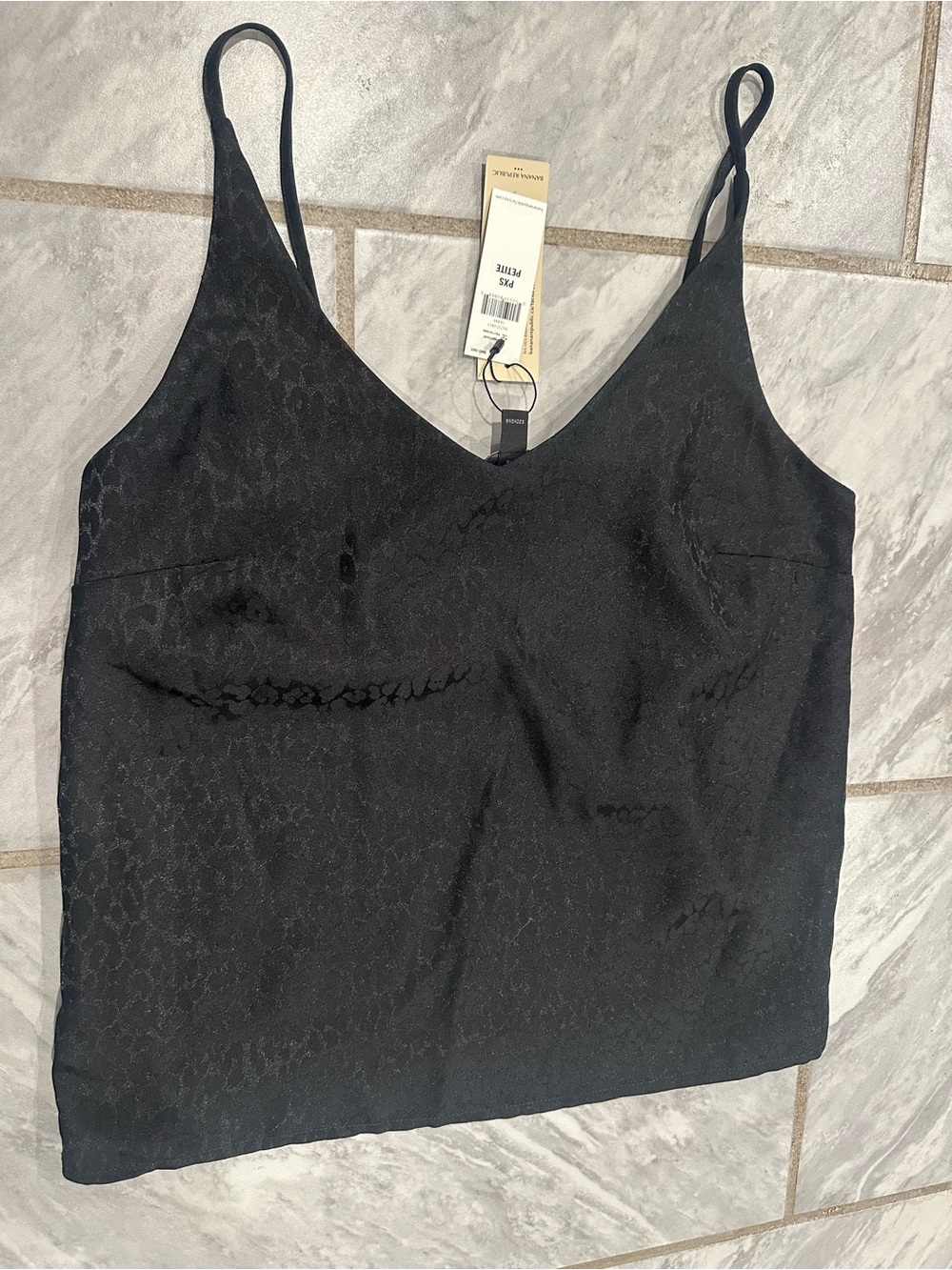 NWT Banana Republic Women Black Animal Print Spaghetti Strap Blouse XS Petite
